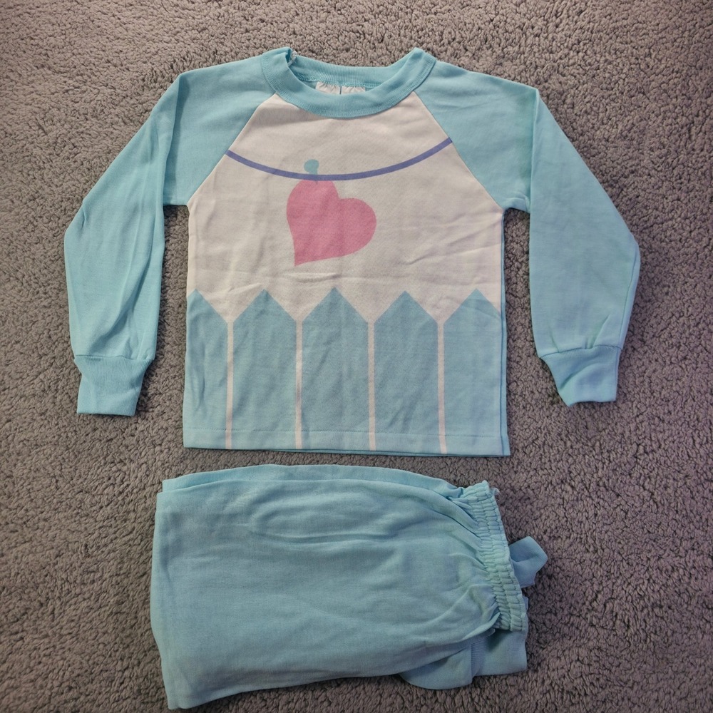 Health-tex Vintage Kids Blue Heart Picket Fence Pajama Set 6X GPU